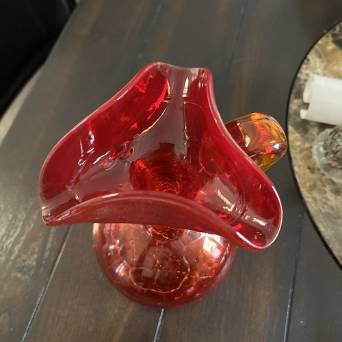 Jarra vintage de vidrio agrietado Amberina roja a amarilla 9 X 5,5 pulgadas - Imagen 2 de 10