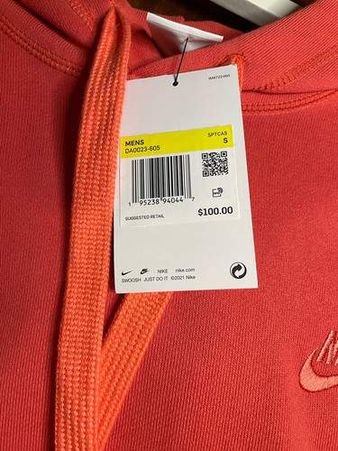 Nike Sportswear Classic Fleece Pull Over Hoodie Lobster Red DA0023-605 Size S - Picture 5 of 9