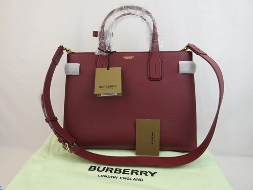 $1790 BURBERRY MD BANNER BURGUNDY LEATHER CHECK CANVAS SHOULDER MEDIUM TOTE BAG - Picture 12 of 15