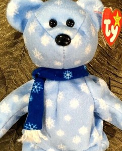 TY BEANIE BABY 1999 HOLIDAY TEDDY BEAR, NEW, SNOW FLAKE BLUE PRINT, 7TH