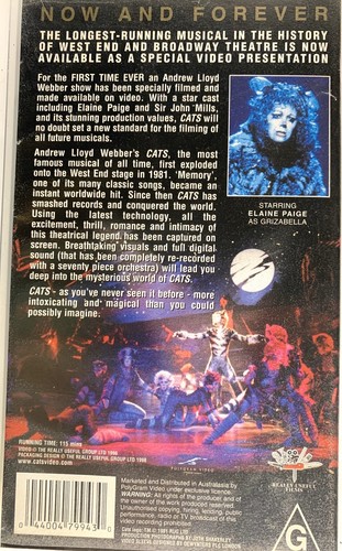 Cats VHS Andrew Lloyd Webber Musical 1998 Video Tape Elaine Page - Picture 2 of 6
