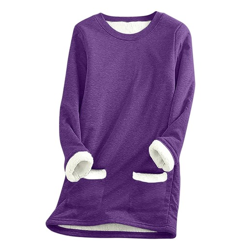 Women Warm Lined Fleece Tos Crewneck Sport Sweatshirt Pullover Loungewear Blouse - Picture 4 of 60