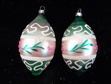 2 Vtg Mercury Glass Christmas Ornaments - Teardrop w/Mica - Green, Pink  Silver