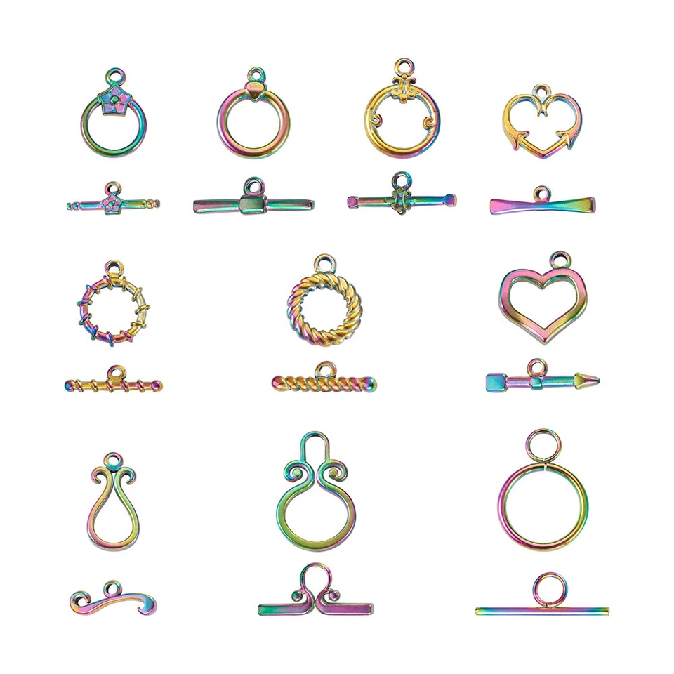 10Sets/Box Multi-color Vacuum Plating 304 Stainless Steel Toggle Clasps Findings - Image 2 of 4