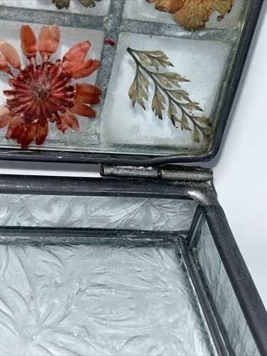Vintage Glasschmuckschachtel, mit gepressten Blumen im Glas, - Bild 5 von 14