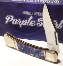 Rough Ryder Purple Swirl Pinched Bolster Lockback Folding Pocket Knife RR2149