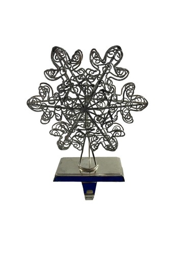 Metal Silver Tone Snowflake Christmas Stocking Holder Hanger Mantle Glitter - Picture 1 of 8