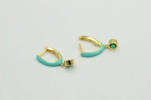 Hoop 925 Silver Enamel with Zirconia Gold Plated Sterling Silver Top Jewelry - Picture 4 of 12