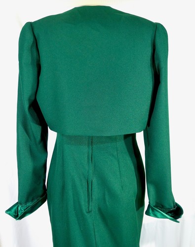 Vintage 70s 80s Retro Rhinestone Maxi Wiggle Slip Dress W Bolero Emerald Green S - Picture 9 of 10