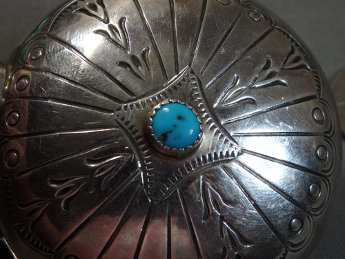 NAVAJO Sleeping Beauty TURQUOISE Sterling Silver 3.5" 42g 2 sided CANTEEN Bottle - Picture 5 of 11