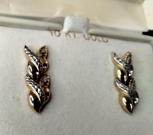 Vintage 10k Gold White & Yellow Gold Two Tone Wheat Stem Drop Earrings - Picture 2 of 22