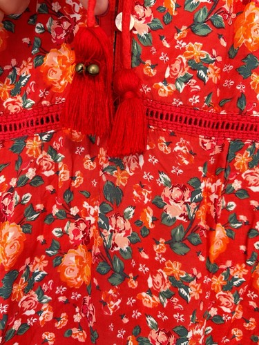 Tulle & Batiste Lily Boho Cap Sleeve Maxi Dress Scarlet Red M / US 8-10 - Picture 8 of 8