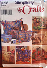 UNCUT-Simplicity Pattern #7098-Quilted Purses/Totes/Bags/Eyeglass Case