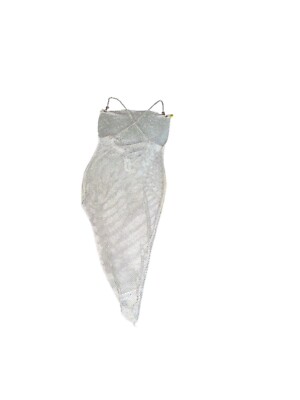 PrettyLittleThing White Diamante Cowl Neck Mesh Dress Medium | eBay