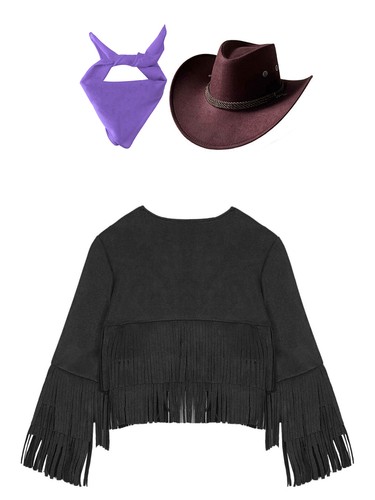 Kinder Jungen Mädchen Mantel mit Bandana und Hut Quasten Western Cowboy Cowgirl Wildleder - Bild 20 von 154