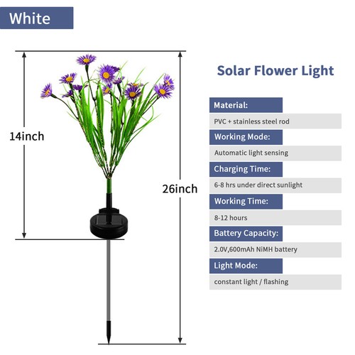 1/2/3/4 LED Solar Daisy Flower Light Outdoor Garden Pathway Landscape Stake Lamp - Bild 38 von 48