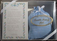 Vtg Tiny Treasures Tooth Fairy Kit Blue Gingham Keepsake Pillow Heirloom Baby