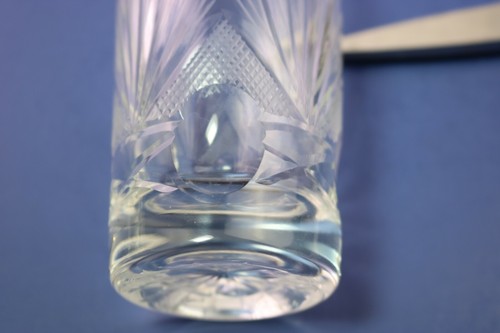 Cut Crystal 2 Glass Tumblers Crosshatch Fan Thumbprint 4 1/2 " Bohemia ? - Picture 8 of 10