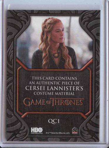Game of Thrones Iron Anniversary Series 2 Cersei Lannister Relic Card #QC1 - Picture 2 of 3