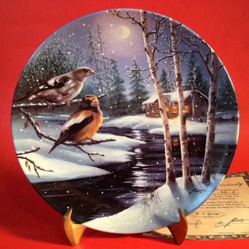 GROSBEAKS BIRD PORCELAIN PLATE VINTAGE 1993 LIMITED EDITION WINGS OF WINTER 8" - Picture 5 of 13