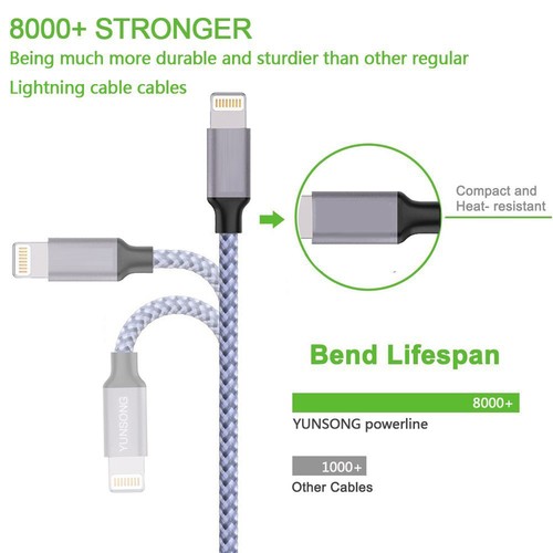 Certified iPhone Cable 3 - 10 FT USB Charger For iPhone 14 13 12 11 7 8 Plus - Picture 2 of 46