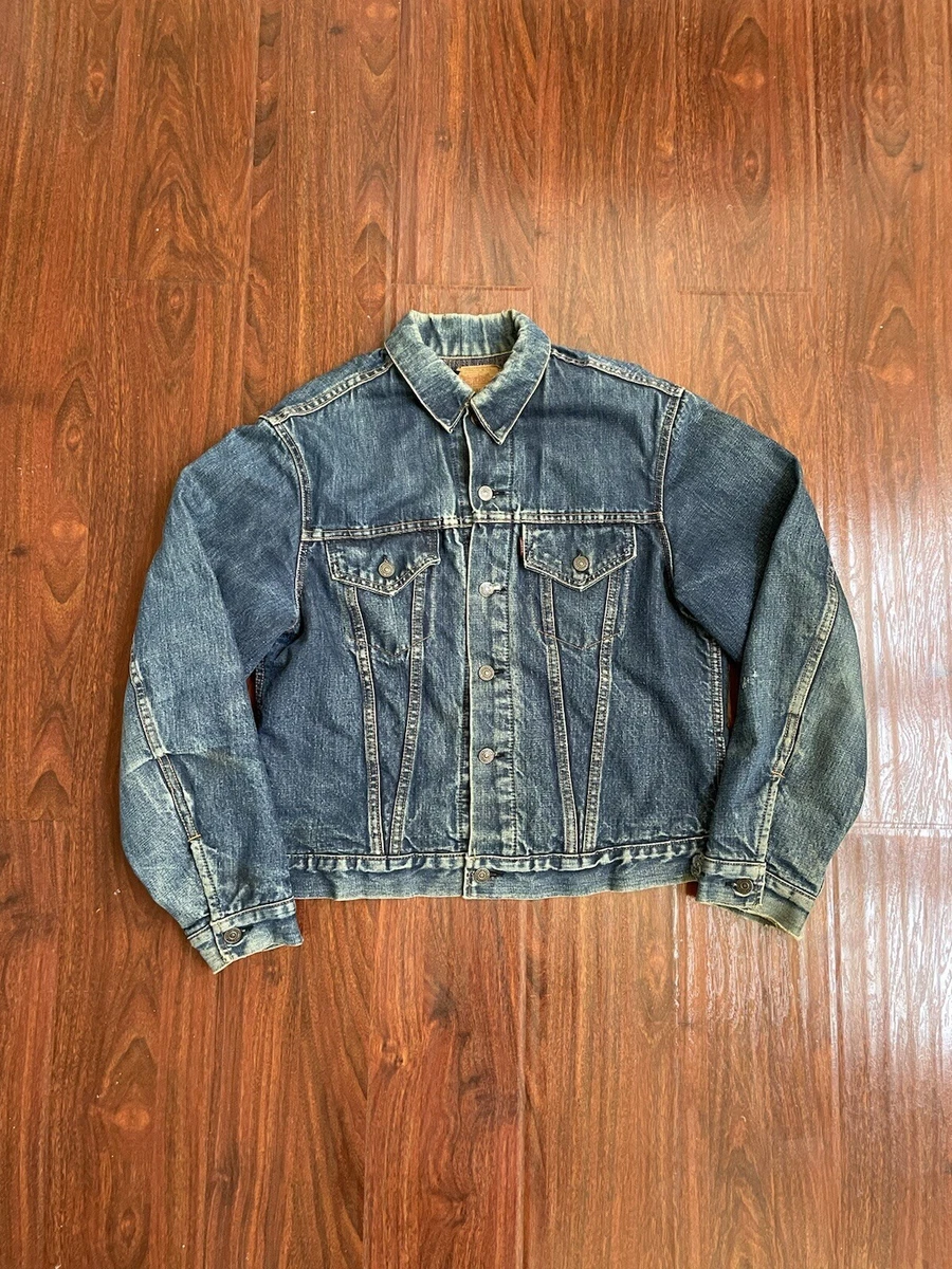 Vintage 60s Levis Big E Blanket Lined Denim Jacket Size 44 70505-0317 Dark Wash