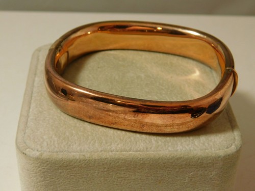 Vintage MILOR Bronze Rose Gold Plated Square Hinged Large Bangle Bracelet 4a 19 - Picture 2 of 5