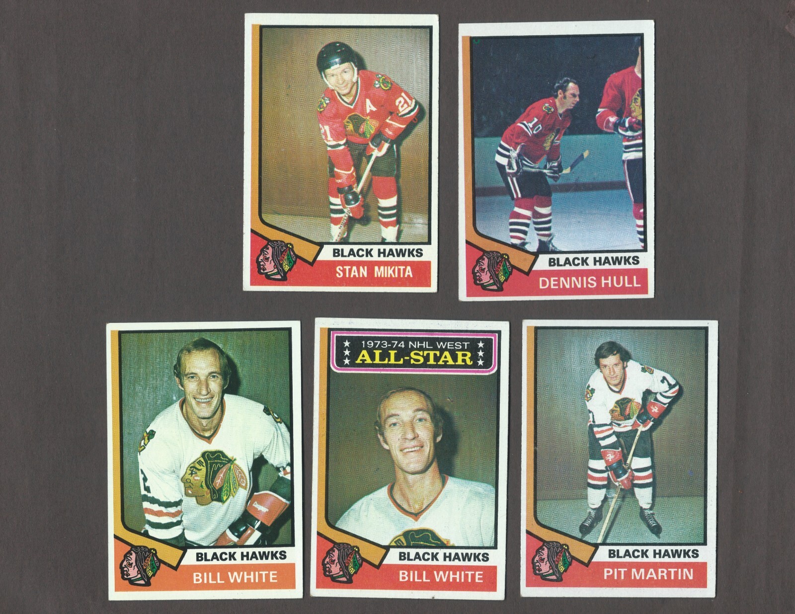Chicago Blackhawks (5) Dennis Hull #150, Mikita #20 ~1974-75 Topps  Hockey ~EXMT