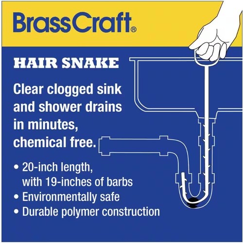 BrassCraft Hair Snake Ideal For Household Sinks, Shower & Tub Drain - 20 in. - Picture 2 of 5