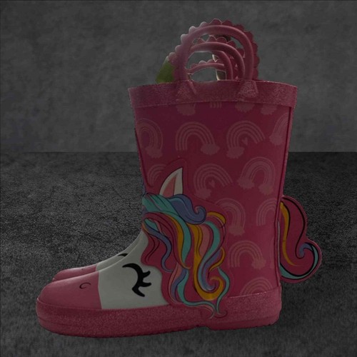 Unicorn Rain Boots Youth Toddler Girls Pink Unicorn Rubber Boots Rainbow 13/1 - Picture 8 of 10