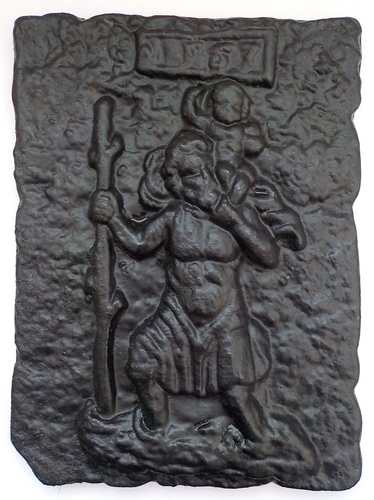 Gusseisen Wandplatte Ofen/Kaminplatte- Der heilige Christhophorus -30x22cm 5,2kg - Bild 6 von 6