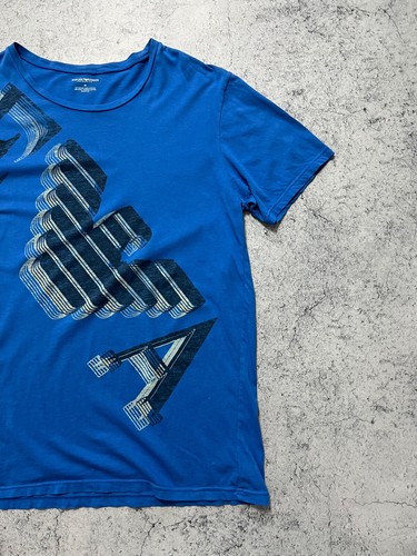 Emporio Armani Hombres Camiseta Traje de Baño Talla 52 Azul Y2K Camiseta Estampada Manga Corta - Imagen 2 de 16