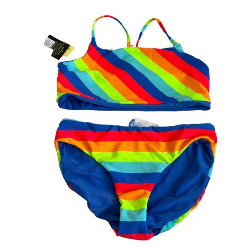 Art Class Kids swimsuit girls XXL bikini two piece blue rainbow reversible swim - Picture 2 of 5