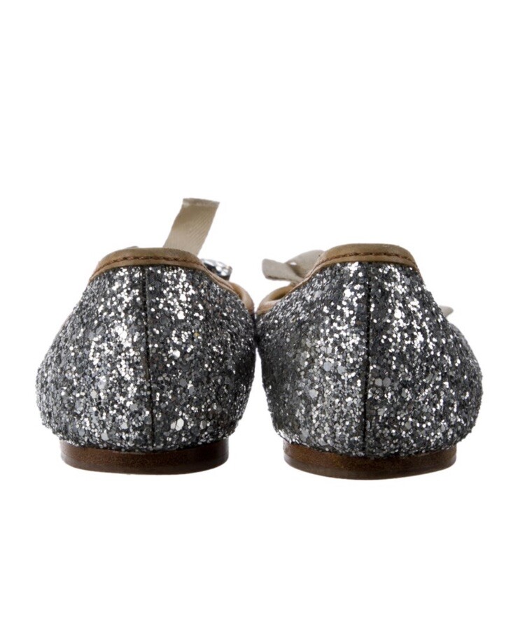 Miu Miu Prada Silver Glitter Bows Ballet Flat Sho… - image 5