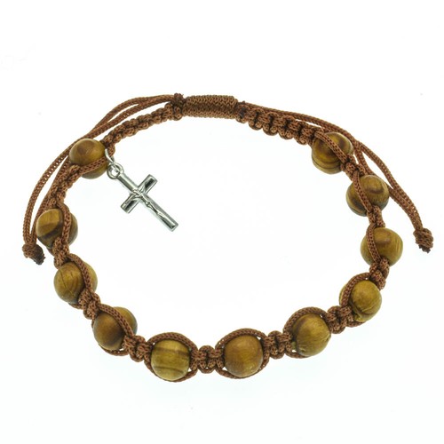 Pulsera de rosario ajustable con acabado de madera de oliva con dije crucifijo - Imagen 5 de 7