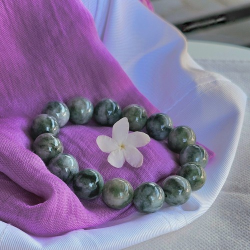 Burmese Jade Bracelet Gin Bo Siang Natural Jadeite Type A Bead Size 13.2-13.5 mm - Picture 5 of 10