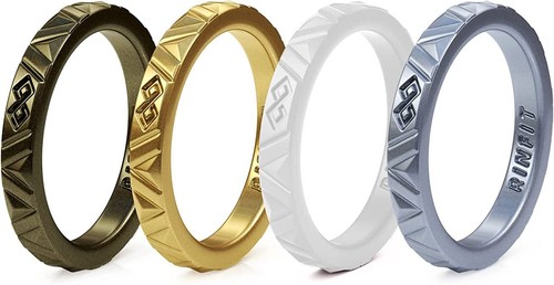 Silicone Wedding Rings by RINFIT. Wedding Rubber Bands. 4 Stackable Rings Set - Picture 12 of 15