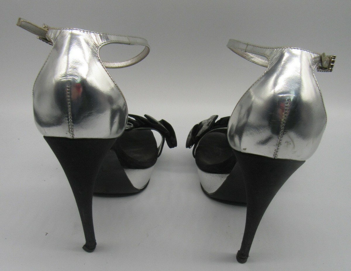 ROGER VIVIER black and silver metallic sandal heels sz 36.5