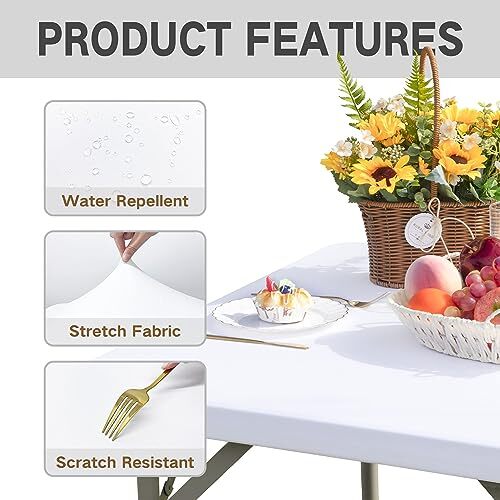 Mantel elástico cuadrado ajustado cuadrado-34X34 pulgadas blanco - Imagen 4 de 6