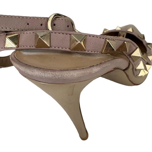 Valentino Rockstud Accents Patent Leather T-Strap Pumps Tan Gold Size: 7 / IT 37 - Picture 6 of 10