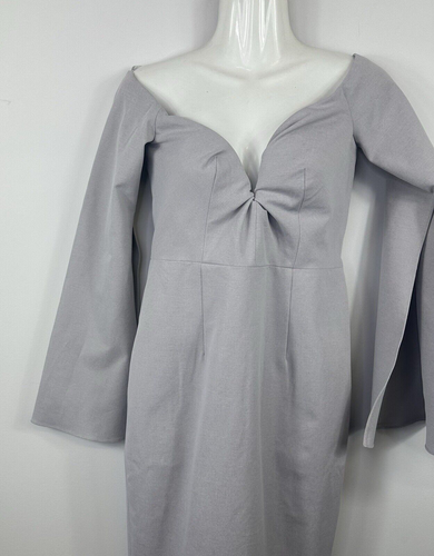 Elle Zeitoune dress women's grey midi length bell split sleeves lace Size 10 NWT - Picture 4 of 15
