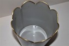 Vtg METAL Footed WHITE/GRAY Mini Vanity WASTEBASKET w/Scallops GOLD Edges SMALL — photo 5