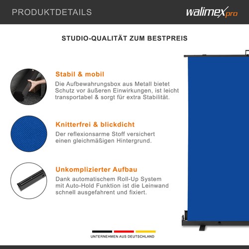 Walimex Pro Roll Up Panel Backdrop Blue 155x220cm Photo Backdrop Photo Studio - Picture 5 of 8