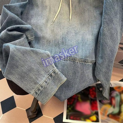 Men's Hooded Denim Parka Overalls Casual Loose Work Coat Vintage Jacket Hoodie - Picture 8 of 25