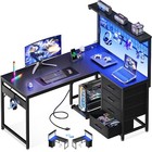 Office Table Reversible Computer Desk L Shaped Gaming Desk w/ Shelf & Led Light