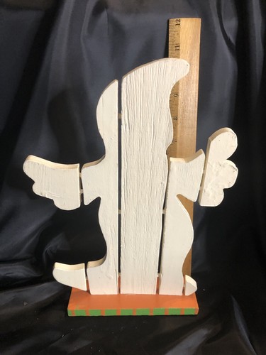 Statuina Halloween primitiva vintage in legno bianco fantasma mensola sitter su base - Foto 7 di 9