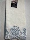 RACHEL ZOE KITCHEN TOWELS (3) WHITE BLUE SHELLS CUTOUT 20 X 28 100% COTTON NIP