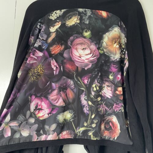 Ted Baker Sz 4 Black Floral Panel Long Sleeve Open Front Vonya Cardigan Sweater - Picture 2 of 6