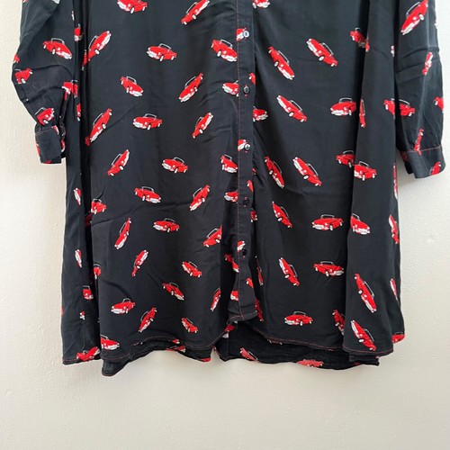 Vestido túnica camisa estampado coche clásico Zara negro rojo viscosa - para mujer mediano M - Imagen 3 de 9