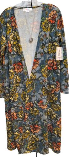 Cárdigan Largo Sarah Floral Coral Amarillo Flores Azul Polvo Grande Nuevo con Etiquetas LuLaRoe - Imagen 3 de 8